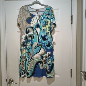 NWT Chicos Blue Paisley Knee-Length Dress Size 3 (16-18)